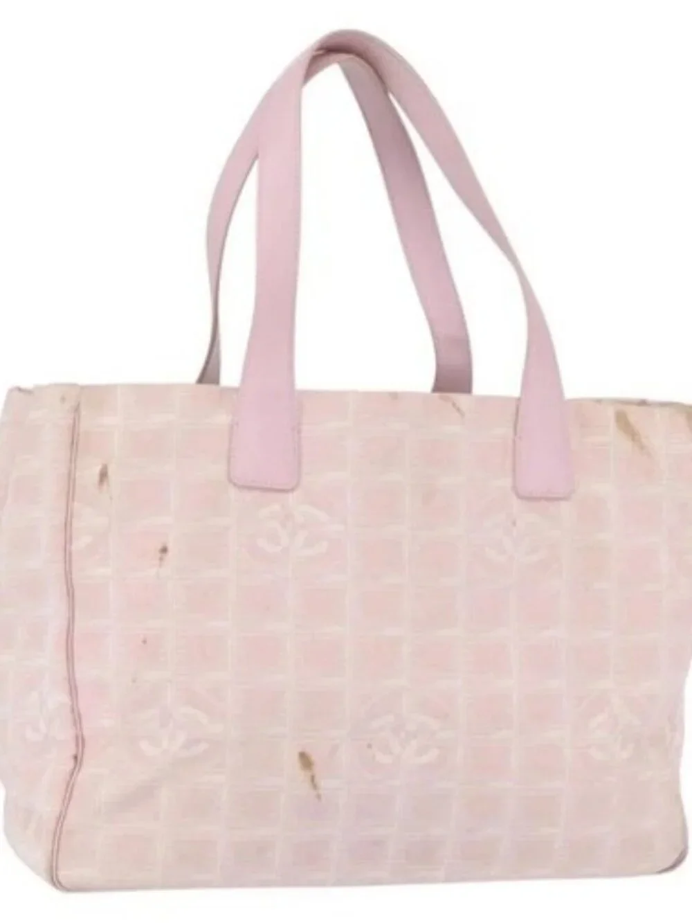 CHANEL New Travel line Tote Bag Nylon Pink Gold CC Auth BA9530